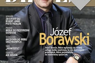 Okładka miesięcznika BIZNES.meble.pl - wydanie luty 2013. Na okładce: Józef Borawski, prezes firmy Paged Meble