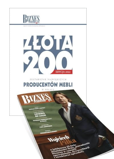 Okładka grudniowego wydania miesięcznika BIZNES.meble.pl wraz z raportem "Złota 200 - zestawienie największych producentów mebli w Polsce" - edycja 2022