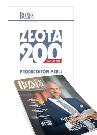 Okładka miesięcznika BIZNES.meble.pl grudzień 2023 wraz z raportem "Złota 200 - zestawienie największych producentów mebli w Polsce" - edycja 2023